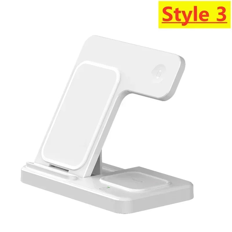 3 In 1 Wireless Charger Pad Stand Phone Holder Bracket Induction Fast Charging Station for iPhone 16 15 14 13 12 iWatch Airpods