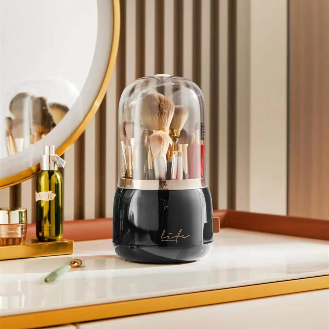 360° Rotating Makeup Brushes Holder Portable Desktop Makeup Organizer Cosmetic Storage Box Make Up Tools Jewelry Container