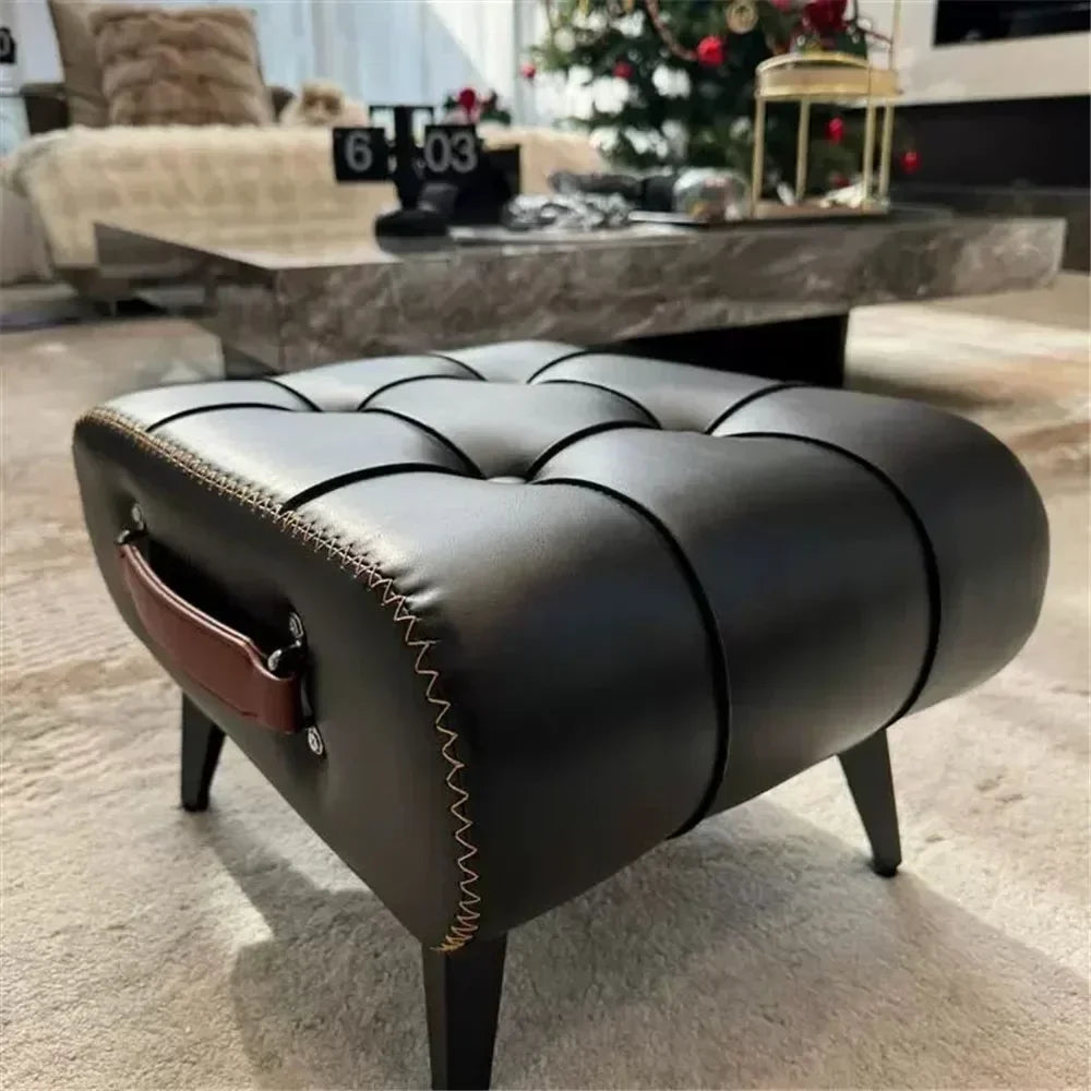 Small Foot Stool Ottoman PU Leather Rectangle Ottoman Footrest Bedside Step Stool with Wood Legs for Desk Living Room Bedroom