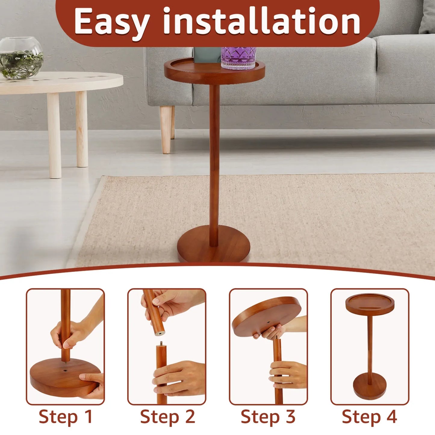 Round Wooden Small Coffee Tables with Phone Holder sofa corner tables with Thickened Base coffee table Living room furniture