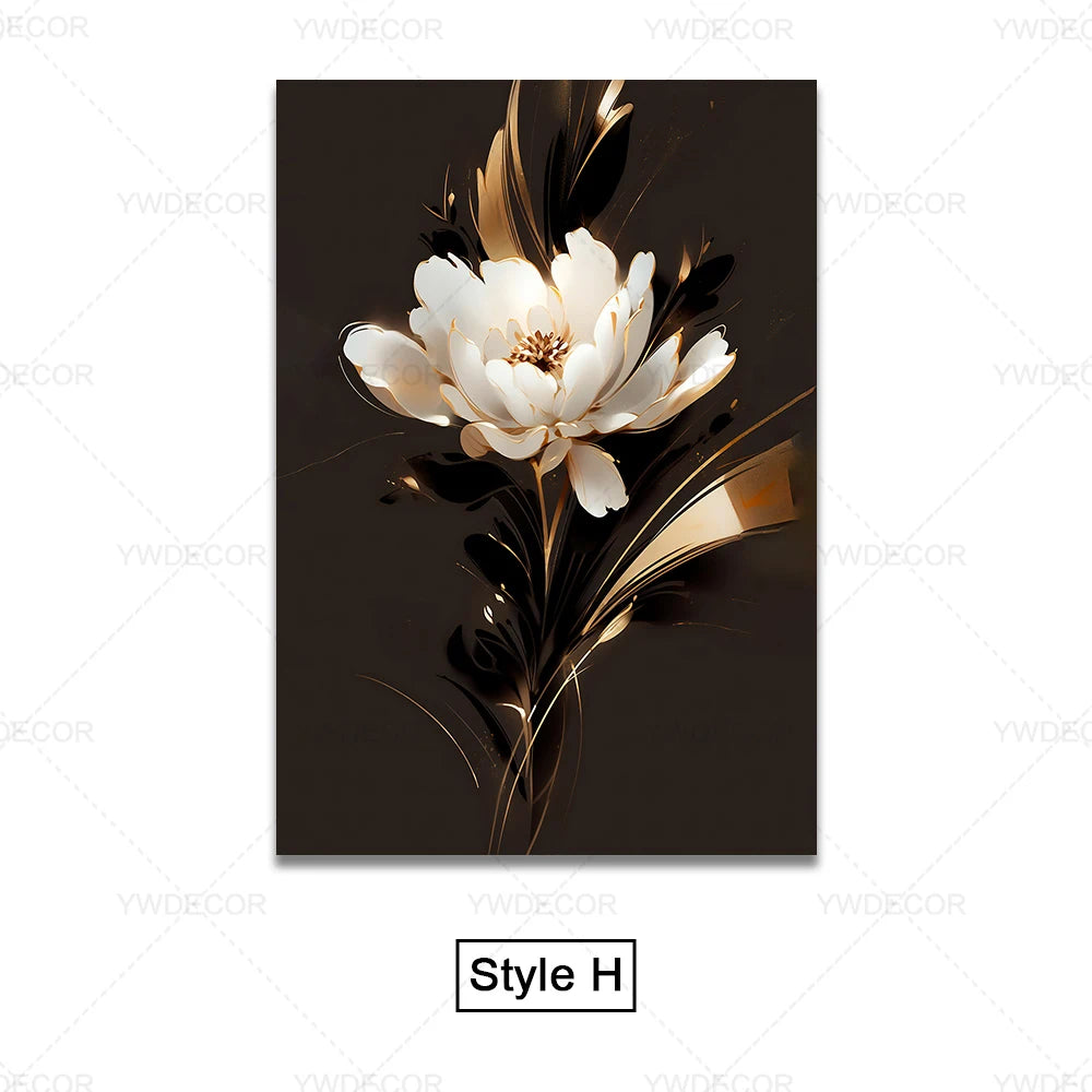 Luxury Black Golden Plant Leaf Art