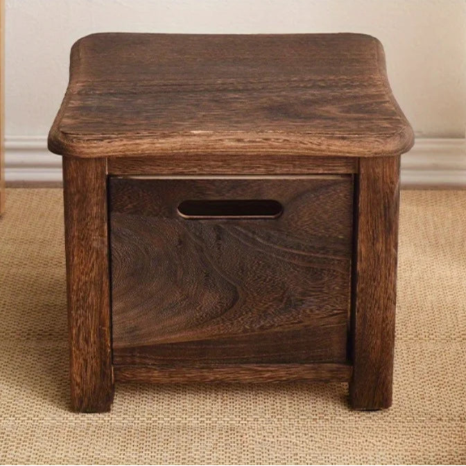 Dark Brown Wooden Shoe Changing Stool with Storage