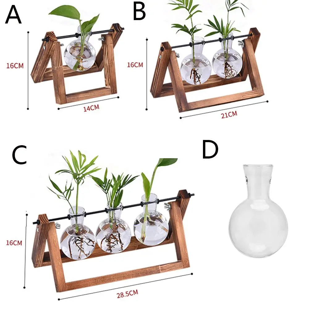 Decoration Terrarium Tabletop Planter Flower Pot Wooden Frame Hydroponic Plant Vases Glass Vase