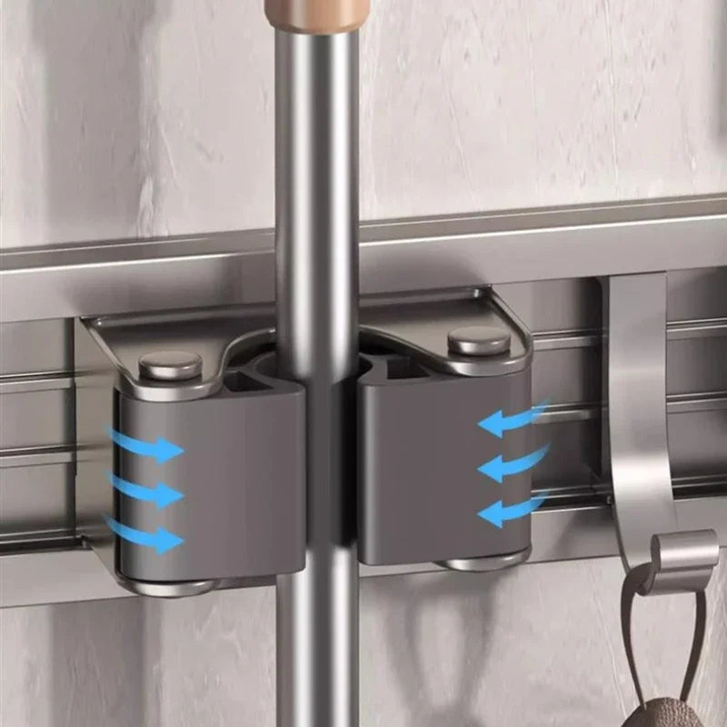 Mop and Broom Organizer Mop Holder Rack Holder Wall Mounted Strong Broom Holder Self With 5 Hooks Organizers Hang Broom