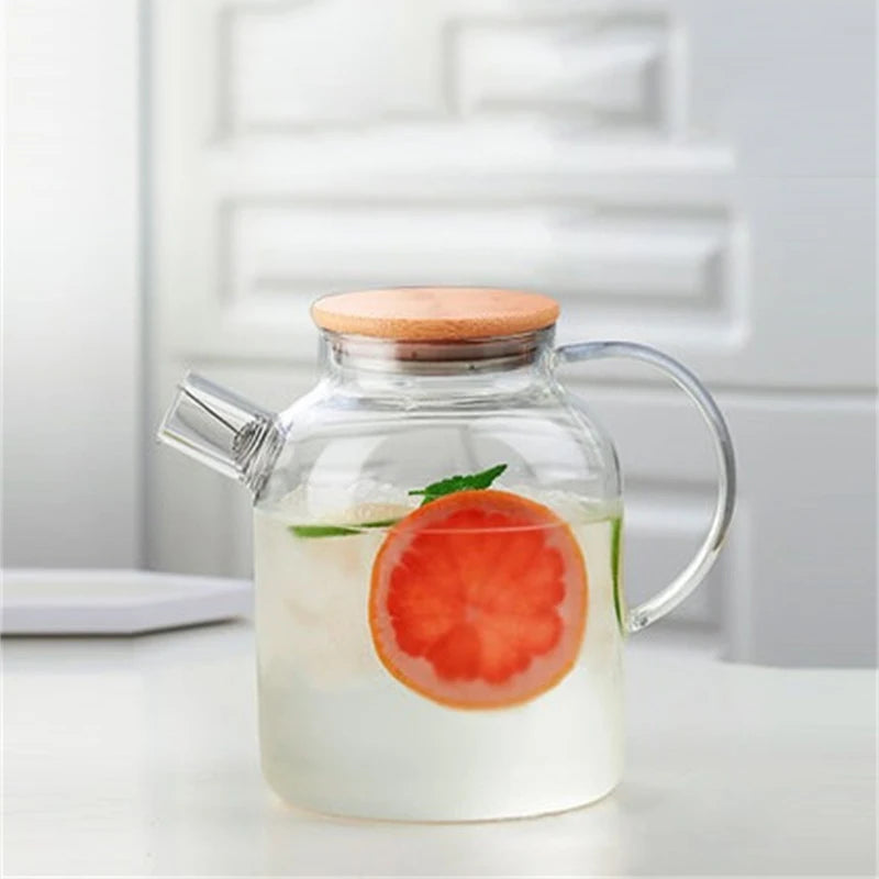 Transparent Glass Teapot with Bamboo