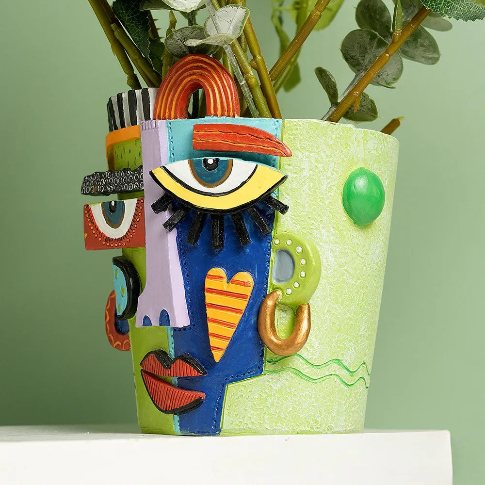 Abstract Face Flower Pot Decorative Planter Picasso Vases Balcony Succulent Plant Holder Ornament Home Garden Decor Accessory