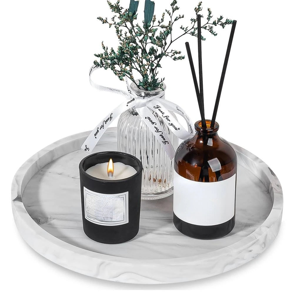A Round Bathroom Tray Decorative Dressing Table Tray Silicone Soap Rack Kitchen Countertop Storage Rack Coffee Table Decoration for Candles, Perfumes, Plants - Decorative Tray