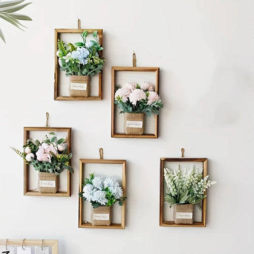 New Flower Display with Wooden Frame Bud Hydrangea 3D Photo Frame Faux Flowers Wall Decor Wall Plant Photo Wood Frame