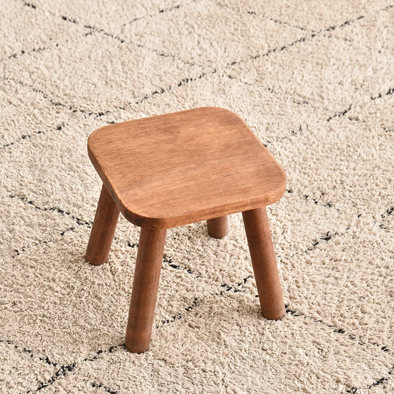 1pc All Solid Wood Shoe Changing Stool, Small Walnut Color Stool For Living Room, Entrance, Bathroom, Bedroom, Kitchen