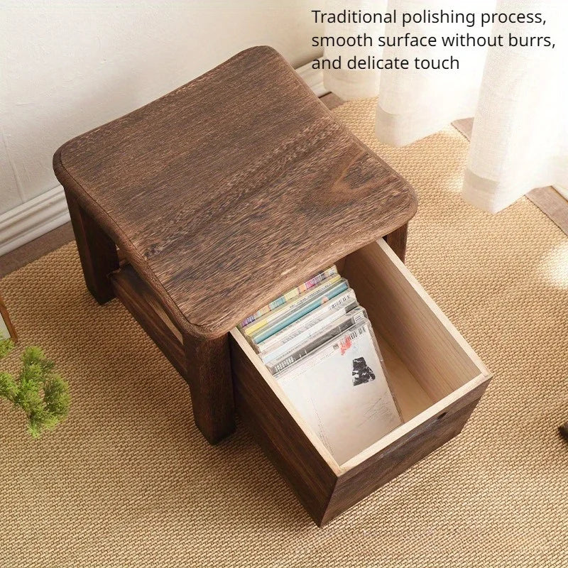 Dark Brown Wooden Shoe Changing Stool with Storage