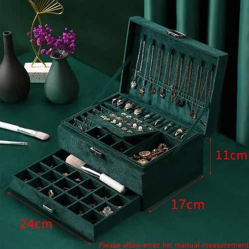 New 3 layer Vintage Jewlery box organizer and packaging ring jewelry box for Rings Earrings and Necklace with Soft Velvet Lining