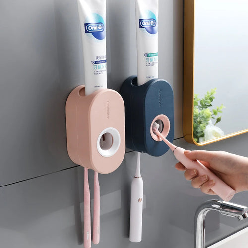 Automatic Toothpaste Dispenser Wall Mount Toothpaste Squeezer with Toothbrush Holder for Family Shower Bathroom Accessories