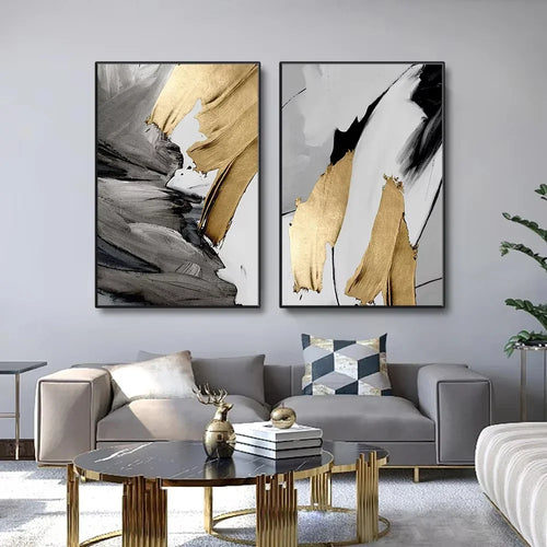 Luxury Abstract Grey Gold Painting Mural