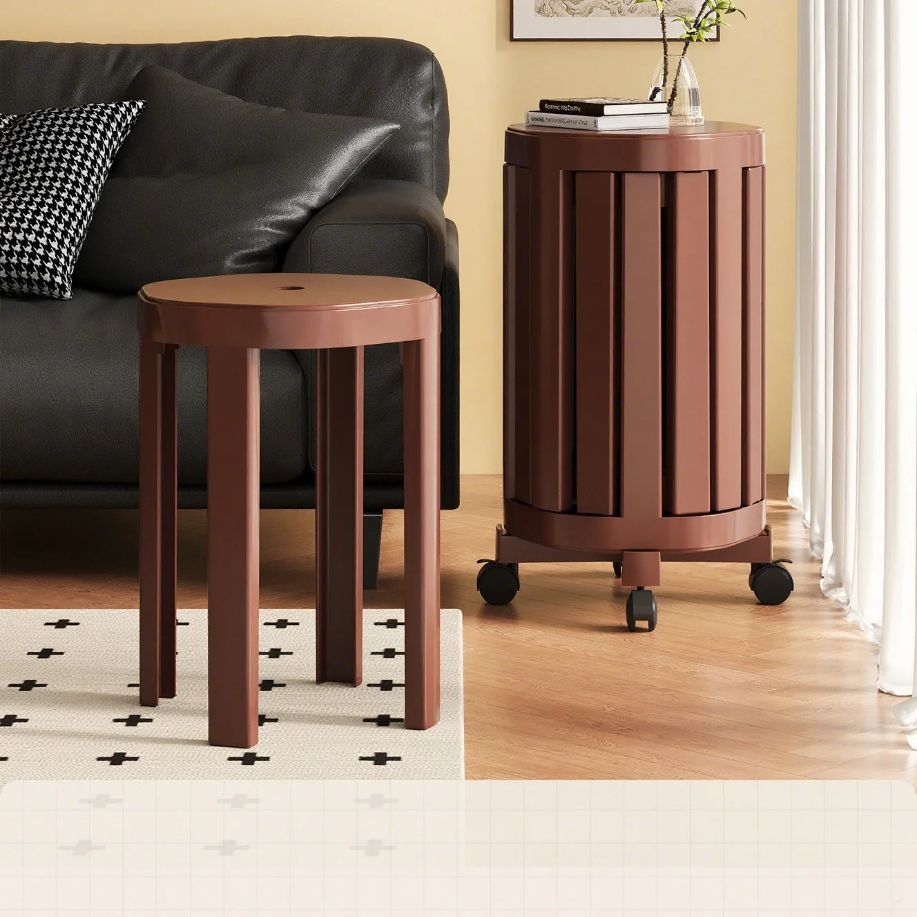 Four-In-One Stool Stackable Stools Multi-Functional Living Room Round Stool New Chinese Style Solid Wood Round Stool Dining Tabl