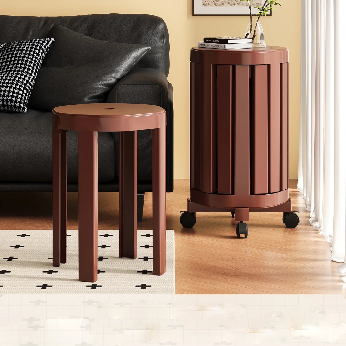 Four-In-One Stool Stackable Stools Multi-Functional Living Room Round Stool New Chinese Style Solid Wood Round Stool Dining Tabl