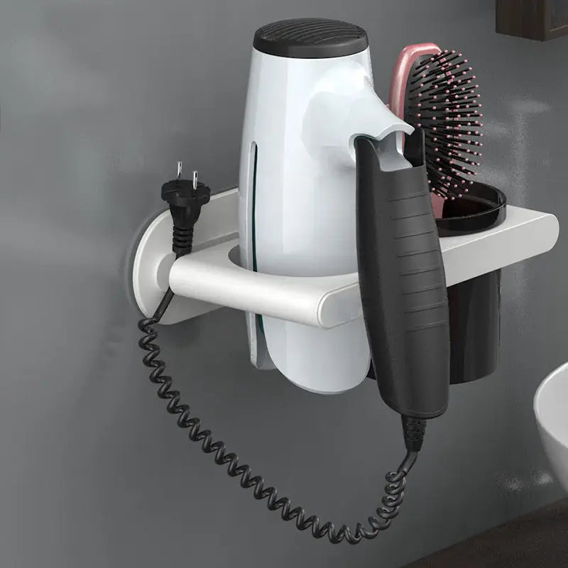 Wall Mounted Hair Dryer Holder, Self-Adhesive, Rack, Punch-Free, Bathroom Supplies, Shelf Organizer