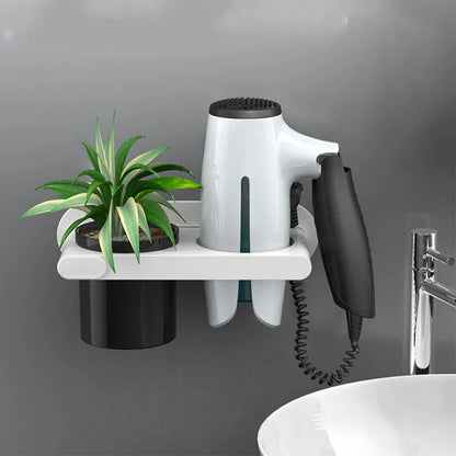 Wall Mounted Hair Dryer Holder, Self-Adhesive, Rack, Punch-Free, Bathroom Supplies, Shelf Organizer
