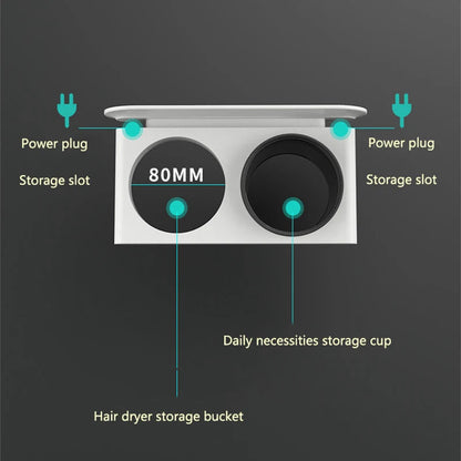 Wall Mounted Hair Dryer Holder, Self-Adhesive, Rack, Punch-Free, Bathroom Supplies, Shelf Organizer