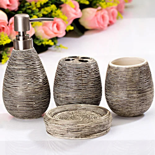 Bathroom Ceramic Set Shampoo Dispenser Bottle Soap Dish Toothbrush Holders Rinse Cup Bathroom Accessories Set