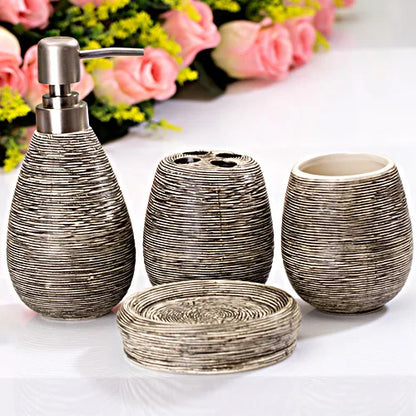 Bathroom Ceramic Set Shampoo Dispenser Bottle Soap Dish Toothbrush Holders Rinse Cup Bathroom Accessories Set