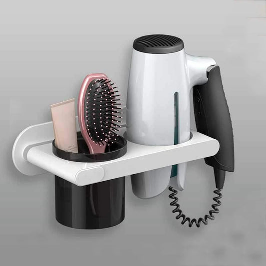 Wall Mounted Hair Dryer Holder, Self-Adhesive, Rack, Punch-Free, Bathroom Supplies, Shelf Organizer