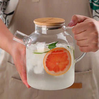 Transparent Glass Teapot with Bamboo
