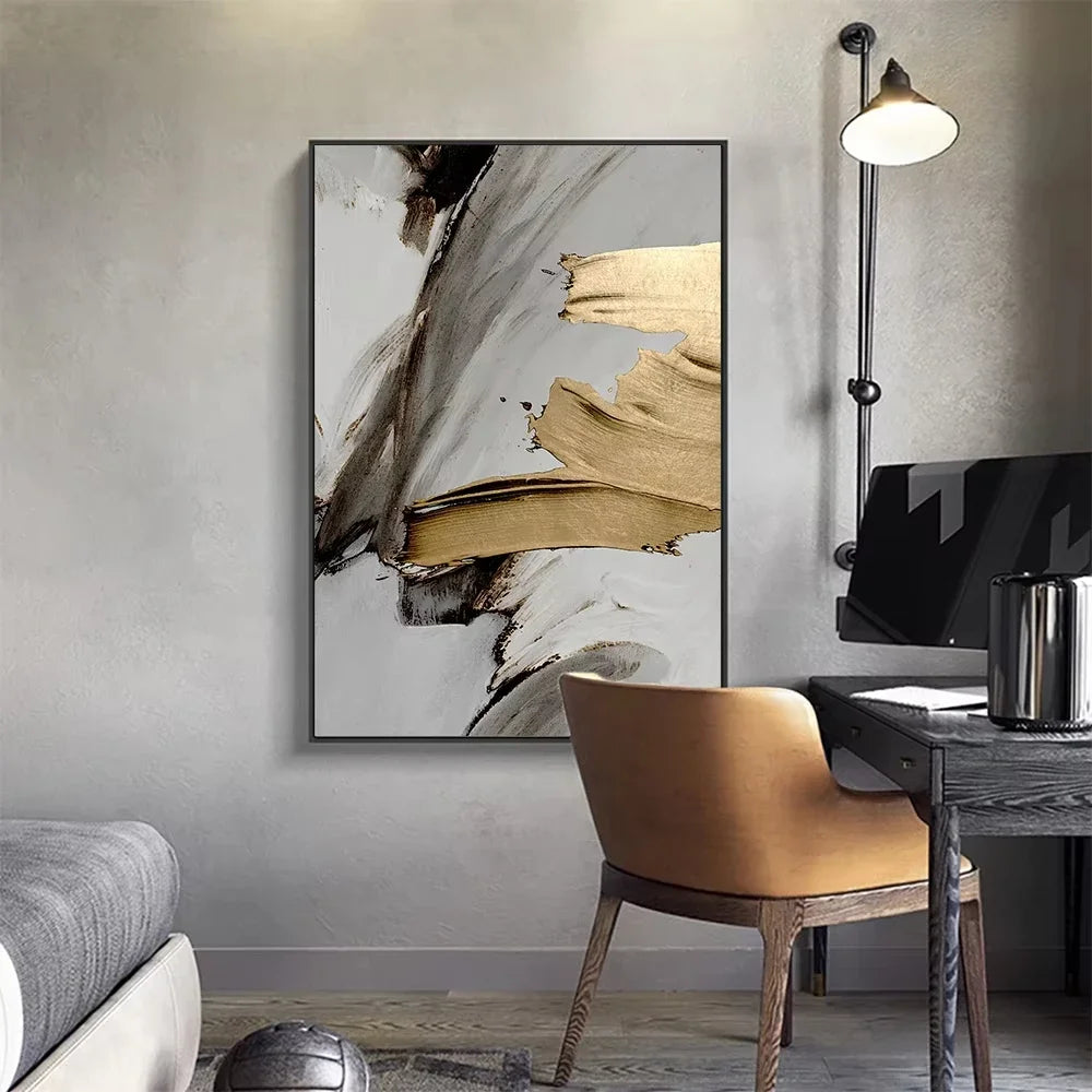 Luxury Abstract Grey Gold Painting Mural