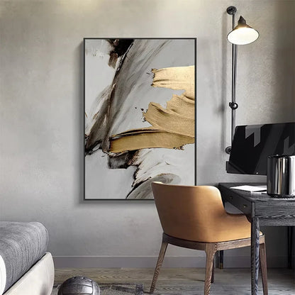 Luxury Abstract Grey Gold Painting Mural
