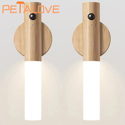 Motion Sensor LED Night Light Rechargeable Wall Sconces Magnetic Wall Lights Wooden Wall Lamp for Bedroom Stair Table Cabinet