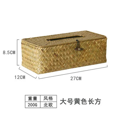 Straw Tissue Box Handmade Woven Rattan Napkin Holder Box Roll Paper Tray Car Living Room Storage Box Home Decor WF