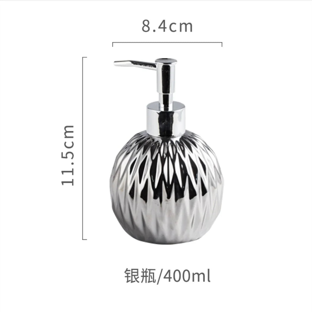 Luxury Gold Soap Dispenser with Press handle  Ceramic Dispenser Silver Dispenser with stainless steel Tray Bathroom Accessory