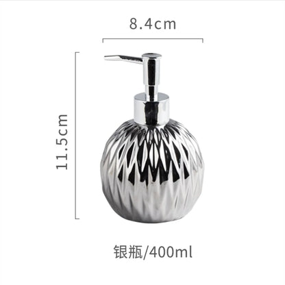 Luxury Gold Soap Dispenser with Press handle  Ceramic Dispenser Silver Dispenser with stainless steel Tray Bathroom Accessory