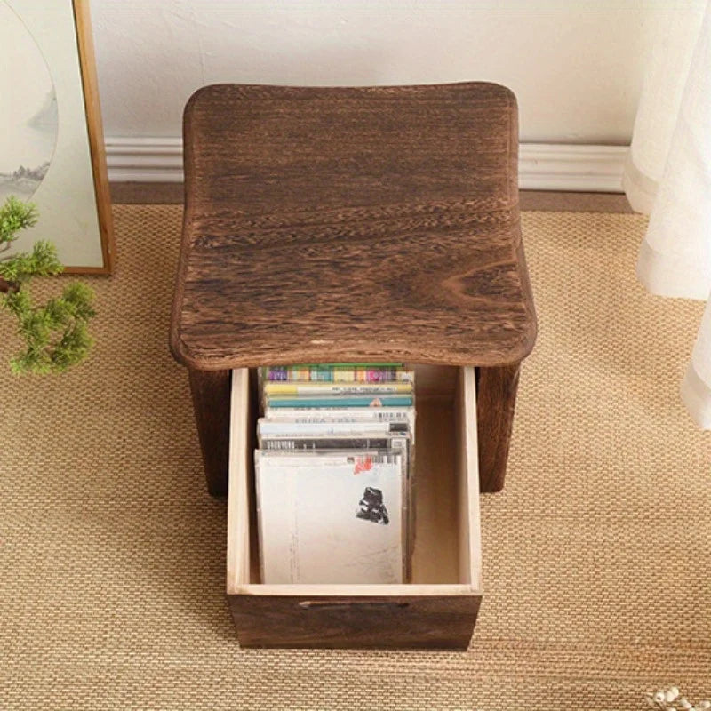 Dark Brown Wooden Shoe Changing Stool with Storage
