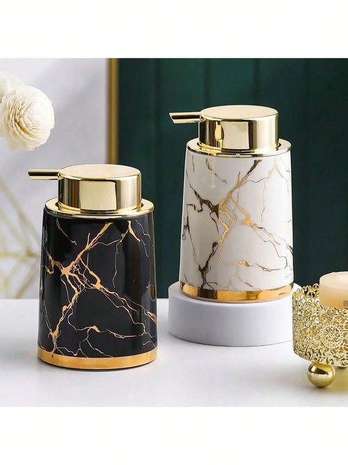 Ceramic soap dispenser 400ml Luxury Ceramic Marble Texture Refillable Press Foaming Soap Dispenser for Home Decor