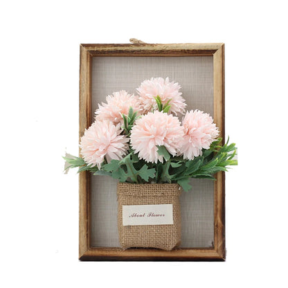 New Flower Display with Wooden Frame Bud Hydrangea 3D Photo Frame Faux Flowers Wall Decor Wall Plant Photo Wood Frame
