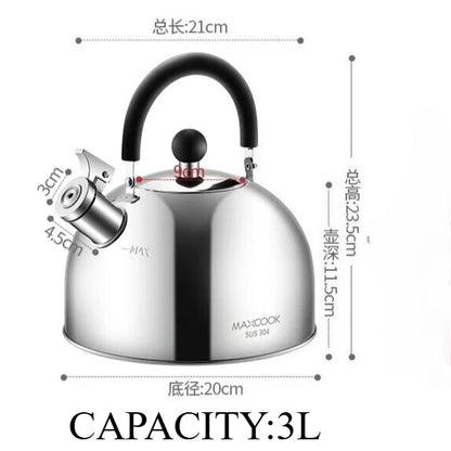 304 Stainless Steel Whistle Kettle 1.5-5L Multiple Sizes Large Capacity Sounding Kettle for Induction Stove Kitchen Supplies