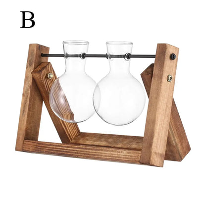Decoration Terrarium Tabletop Planter Flower Pot Wooden Frame Hydroponic Plant Vases Glass Vase
