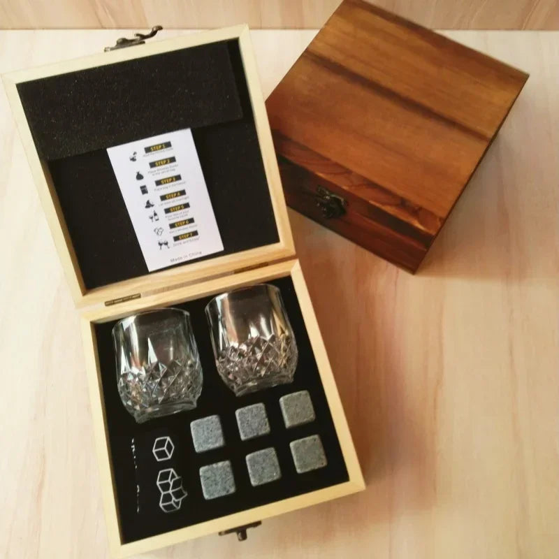 Whiskey Stones Glasses Set Granite Box