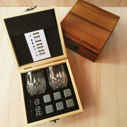 Whiskey Stones Glasses Set Granite Box