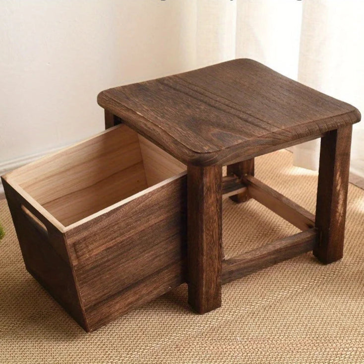 Dark Brown Wooden Shoe Changing Stool with Storage