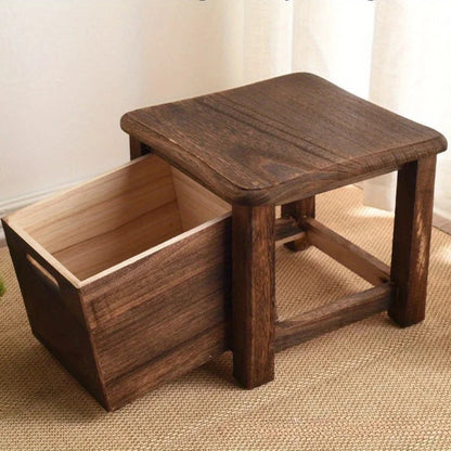 Dark Brown Wooden Shoe Changing Stool with Storage
