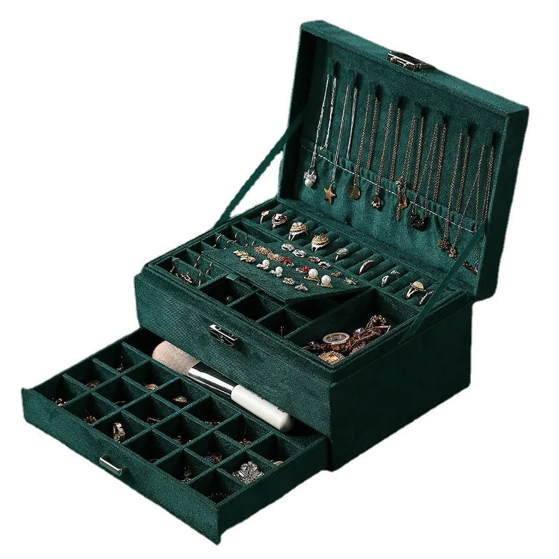 New 3 layer Vintage Jewlery box organizer and packaging ring jewelry box for Rings Earrings and Necklace with Soft Velvet Lining
