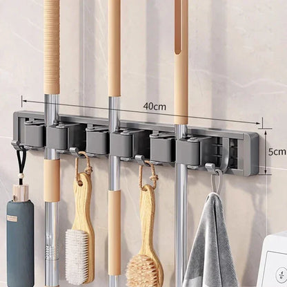 Mop and Broom Organizer Mop Holder Rack Holder Wall Mounted Strong Broom  Holder Self With 5 Hooks Organizers Hang Broom