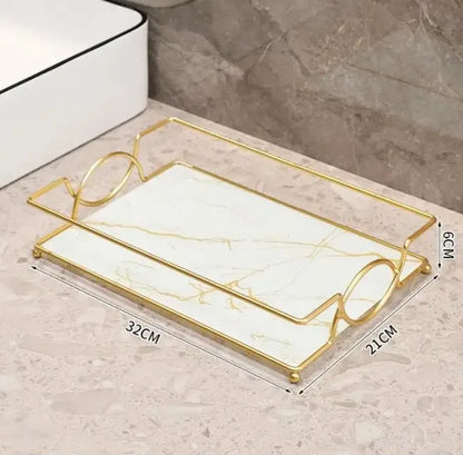 Luxury Gold Plated Rectangular Bathroom Tray Cosmetics Storage Rack Living Room Decor Desktop Sundries Food Storage Serving Tray