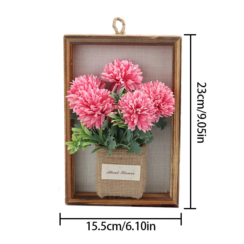 New Flower Display with Wooden Frame Bud Hydrangea 3D Photo Frame Faux Flowers Wall Decor Wall Plant Photo Wood Frame