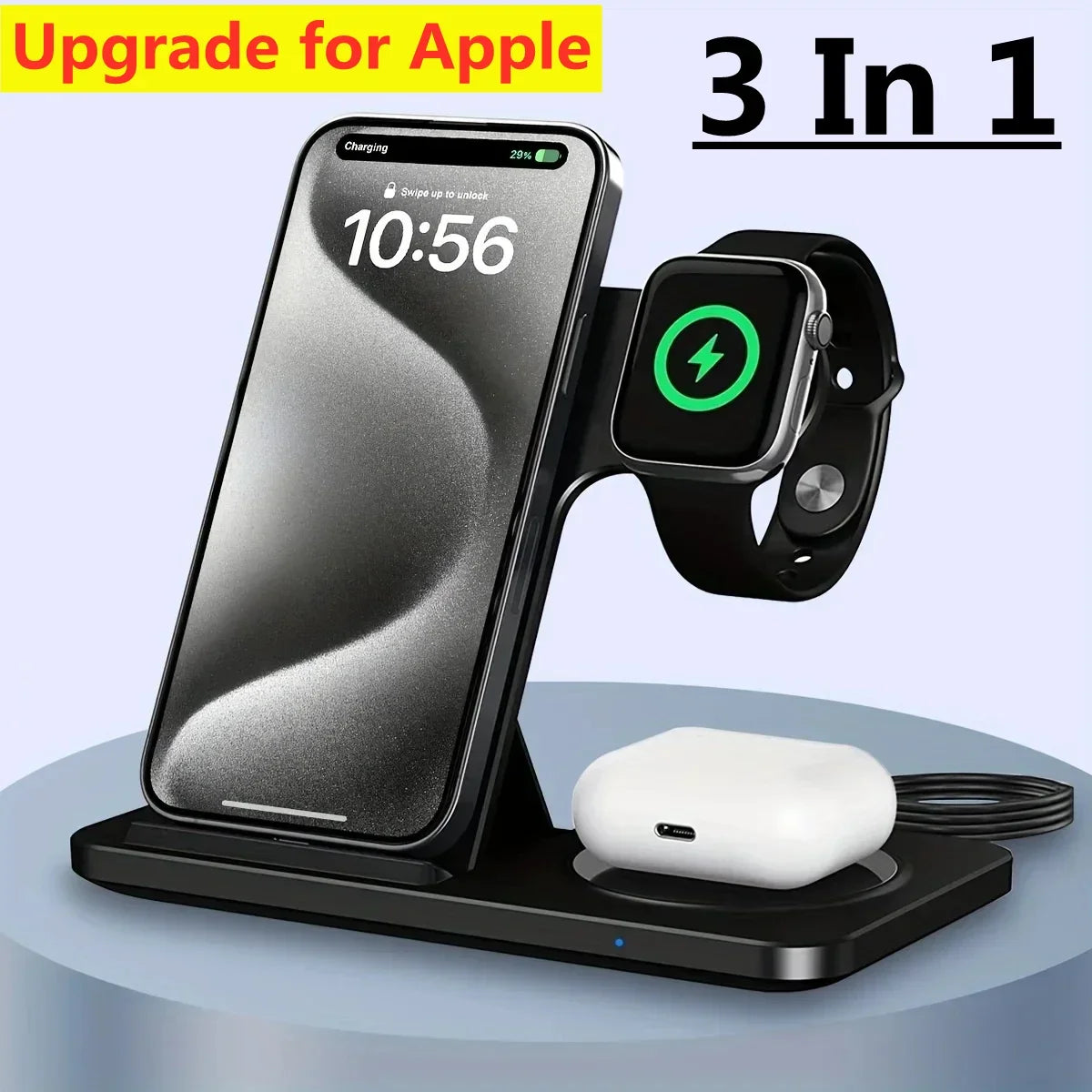 3 In 1 Wireless Charger Pad Stand Phone Holder Bracket Induction Fast Charging Station for iPhone 16 15 14 13 12 iWatch Airpods