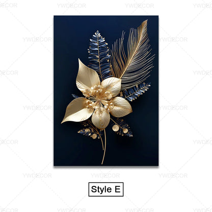 Luxury Black Golden Plant Leaf Art
