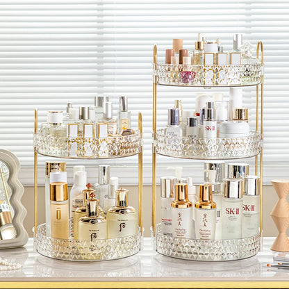 360° Rotating Cosmetic Organizer 3 Tier Transparent Diamond Pattern Cosmetic Rack Bathroom Cosmetic Vanity Organizer Countertop