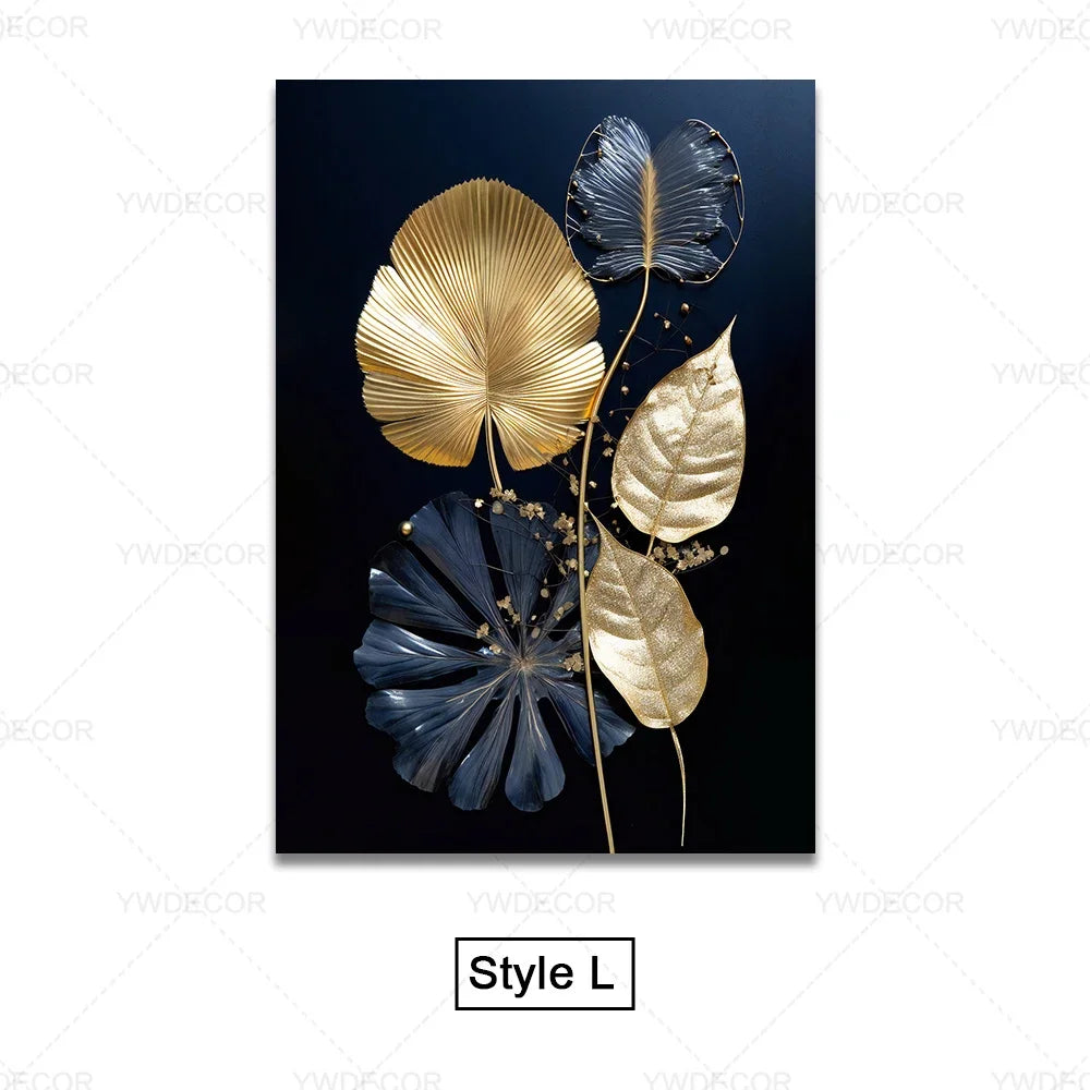 Luxury Black Golden Plant Leaf Art