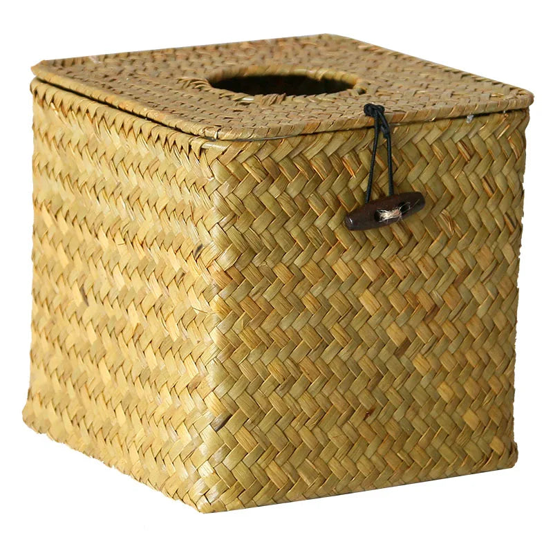 Straw Tissue Box Handmade Woven Rattan Napkin Holder Box Roll Paper Tray Car Living Room Storage Box Home Decor WF